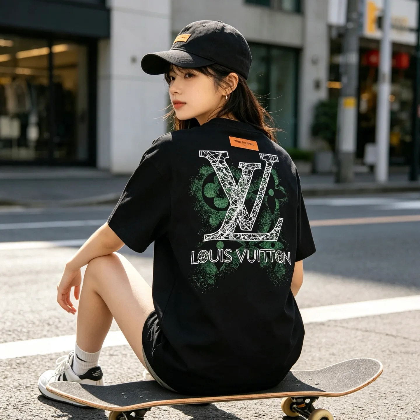 Louis Vuitton/Louis Vuitton inkjet presbyopic line logo embroidered short sleeves